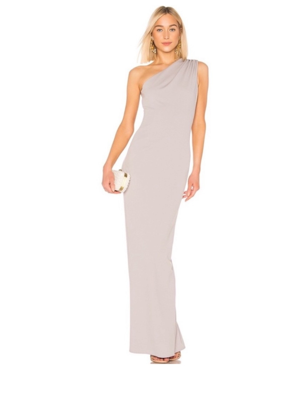Katie May “Angelina” One-Shoulder Column Gown in Dove
